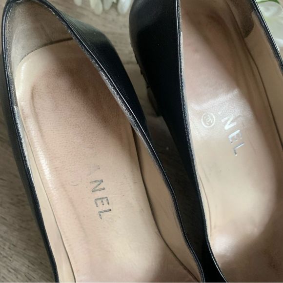 VINTAGE CHANEL Block Heel Shoes Black Silver Size 38 - Picture 4 of 16